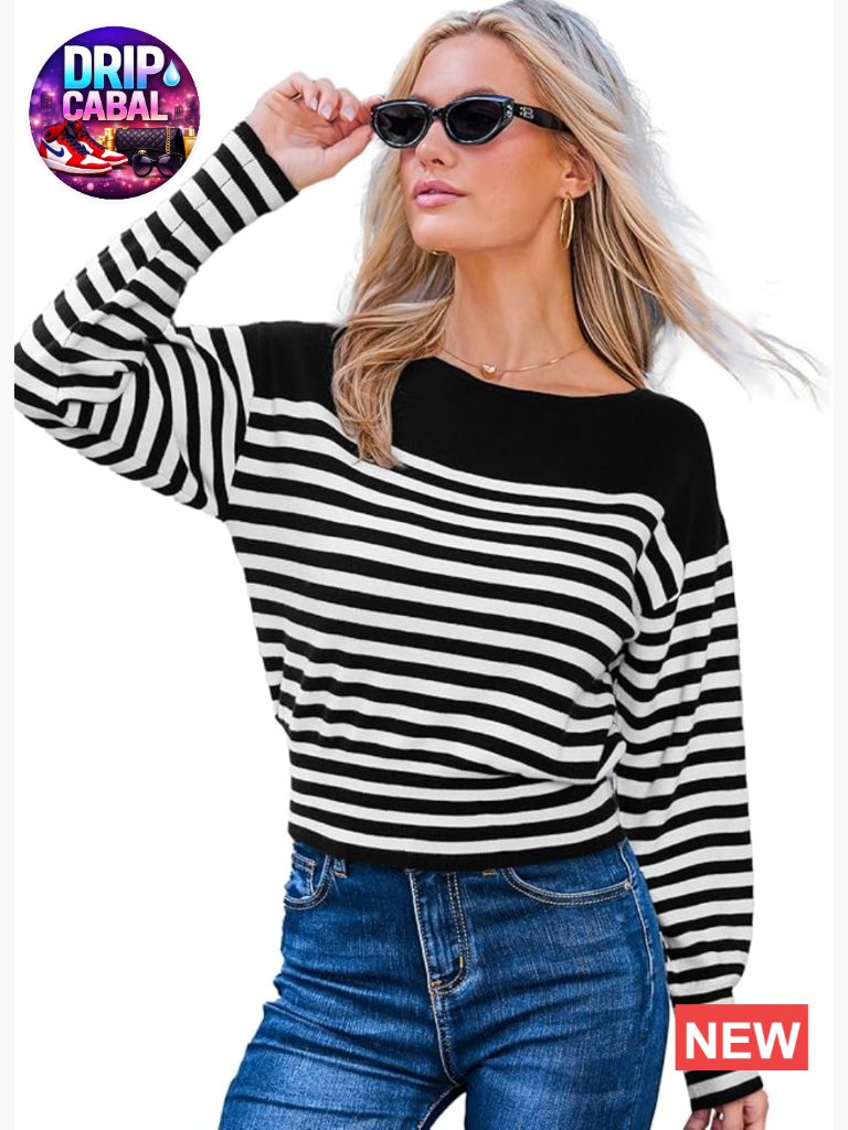 Lightweight Boat Neck Striped Pullover Sweater